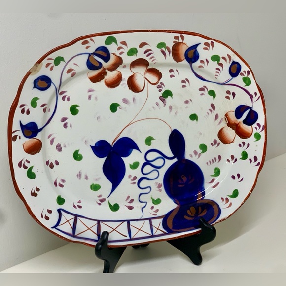 19th Century Antique Gaudy Welsh Oyster Pattern Allertons Marked Serving Platter - Picture 6 of 16